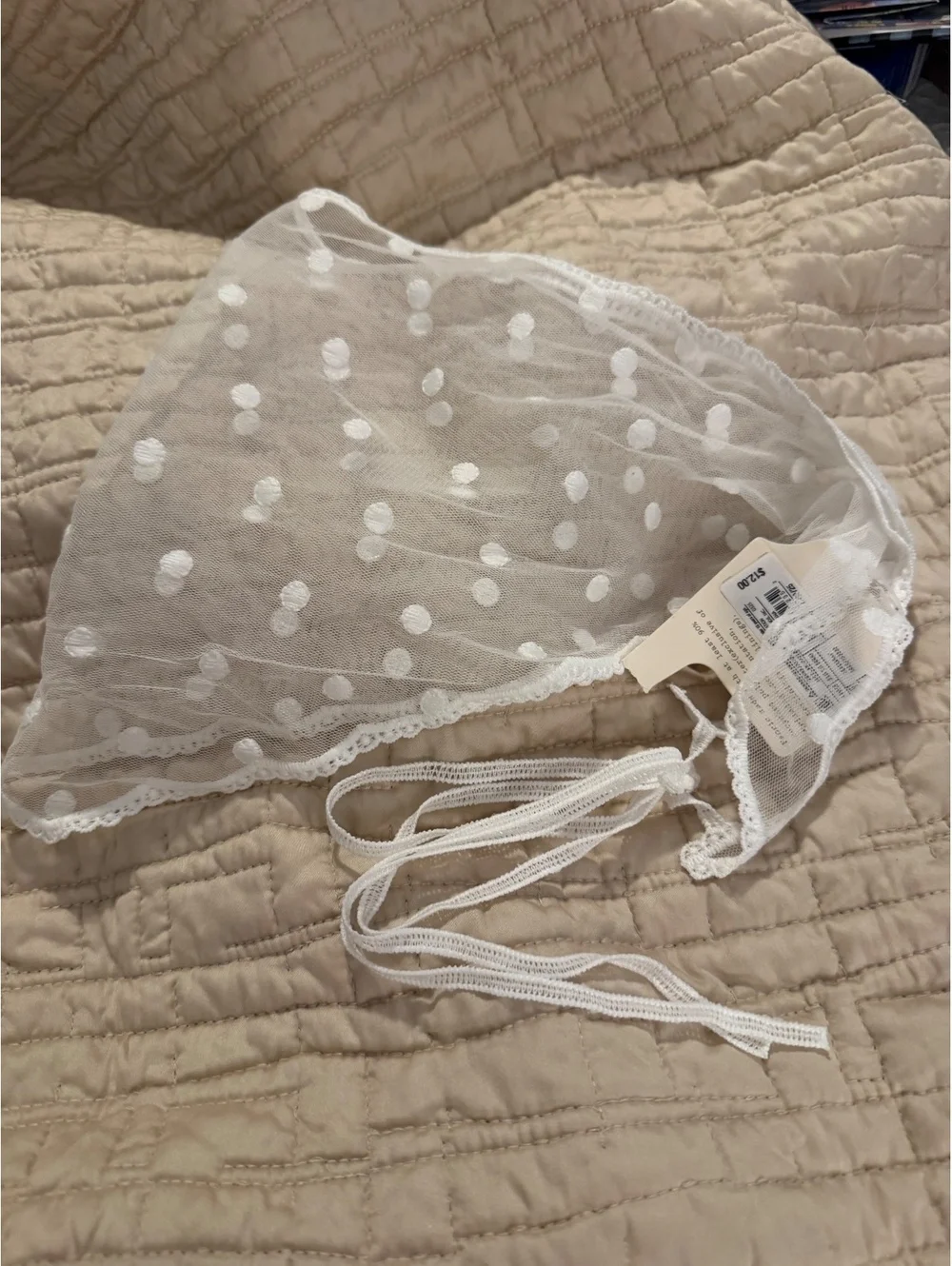 White Dot Embroidered Lace Bandana